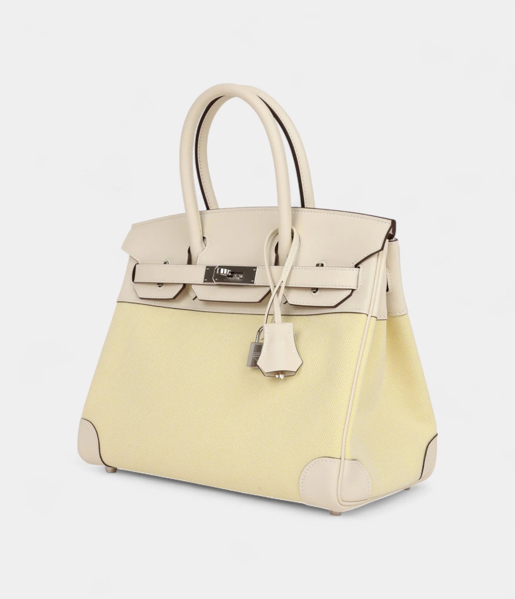 Hermès Birkin 30 Nata Swift and Jaune Poussin Toile Palladium Hardware