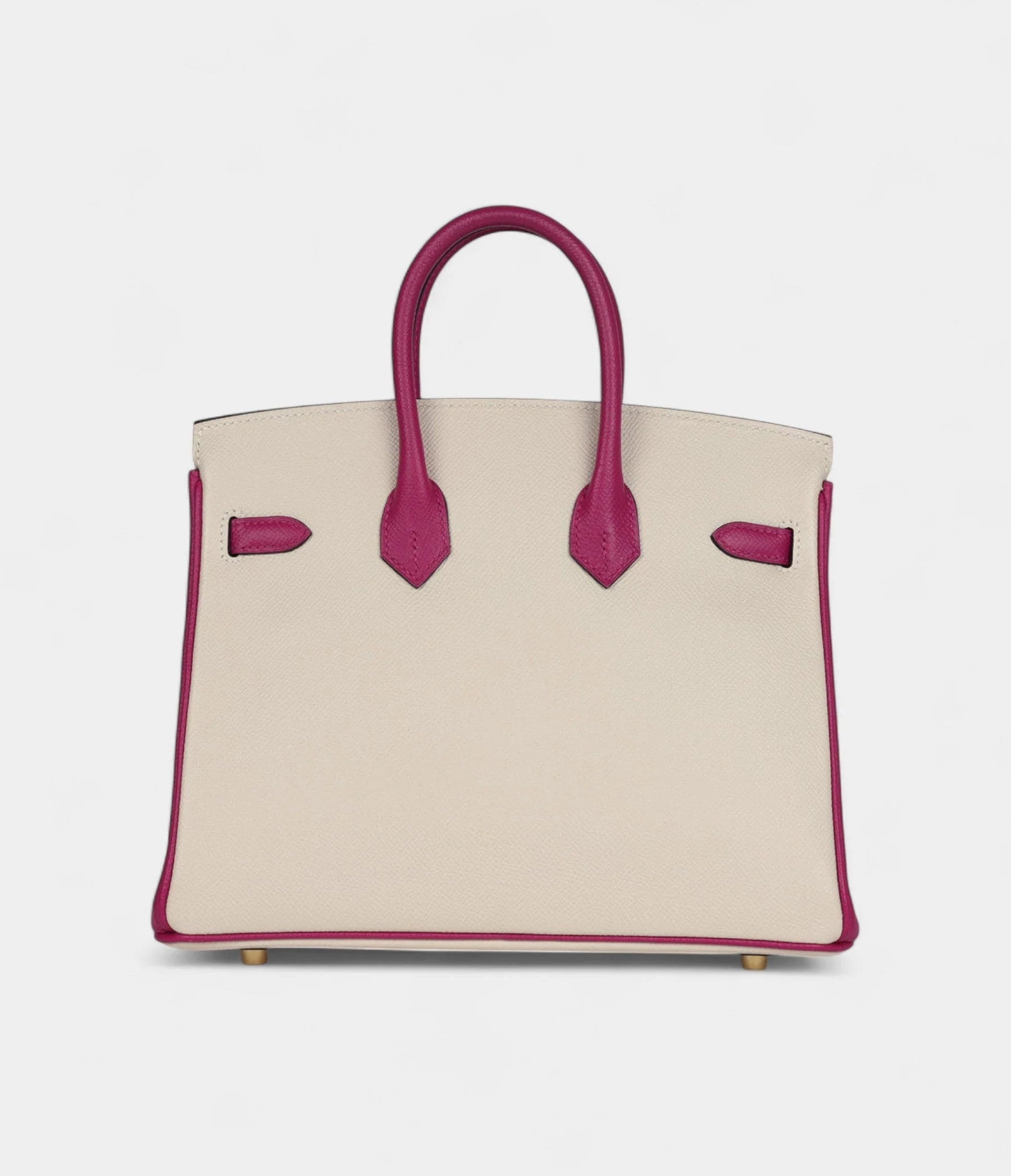 Hermès Birkin Sellier 25 Craie and Rose Pourpre Epsom Brushed Gold Hardware