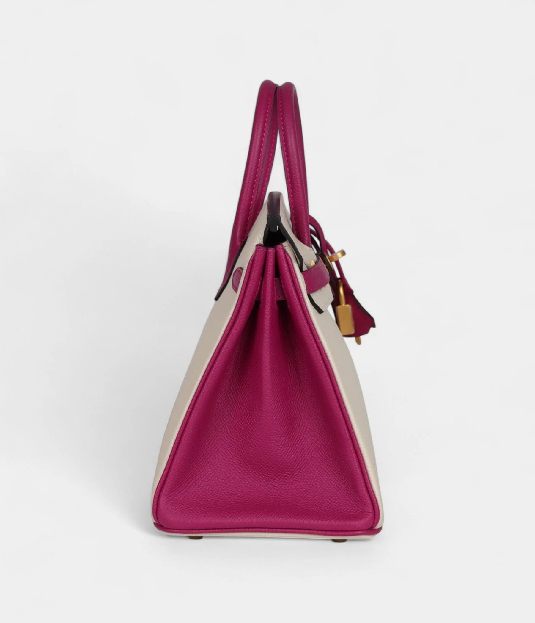 Hermès Birkin Sellier 25 Craie and Rose Pourpre Epsom Brushed Gold Hardware