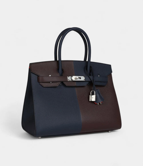 Hermès Casaque Birkin Sellier 30 Rouge Sellier and Bleu Indigo Epsom Palladium Hardware