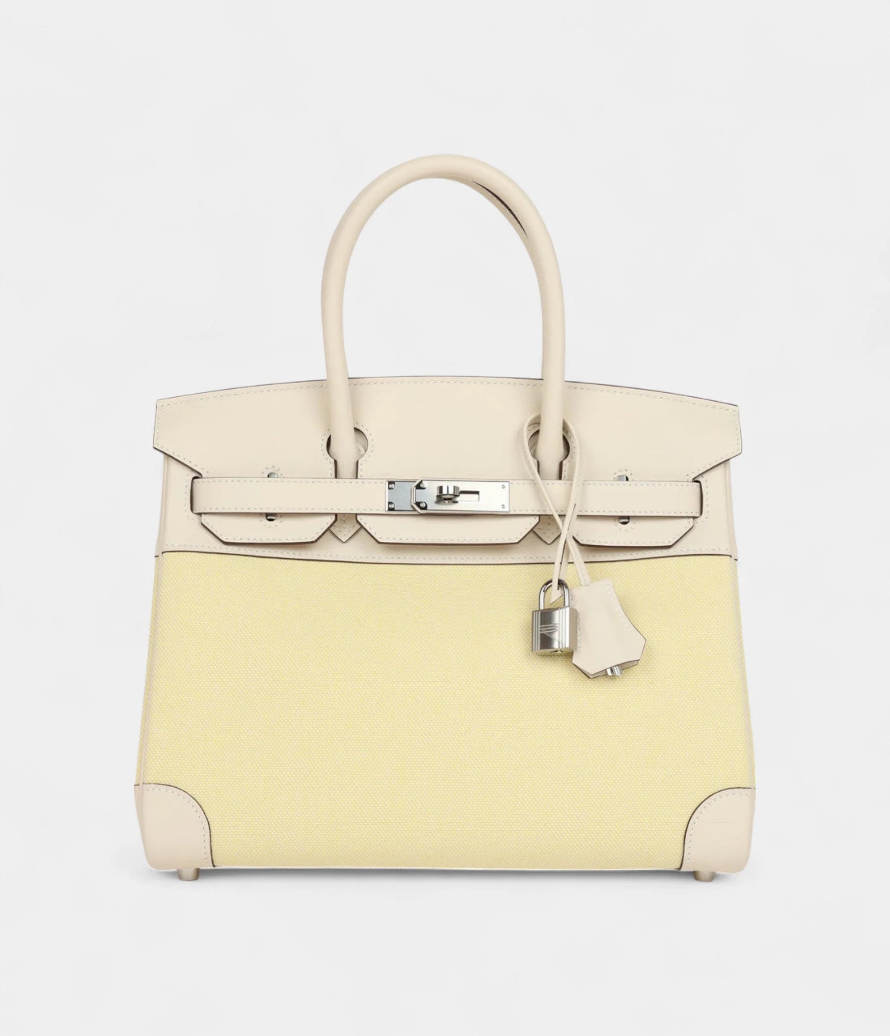 Hermès Birkin 30 Nata Swift and Jaune Poussin Toile Palladium Hardware